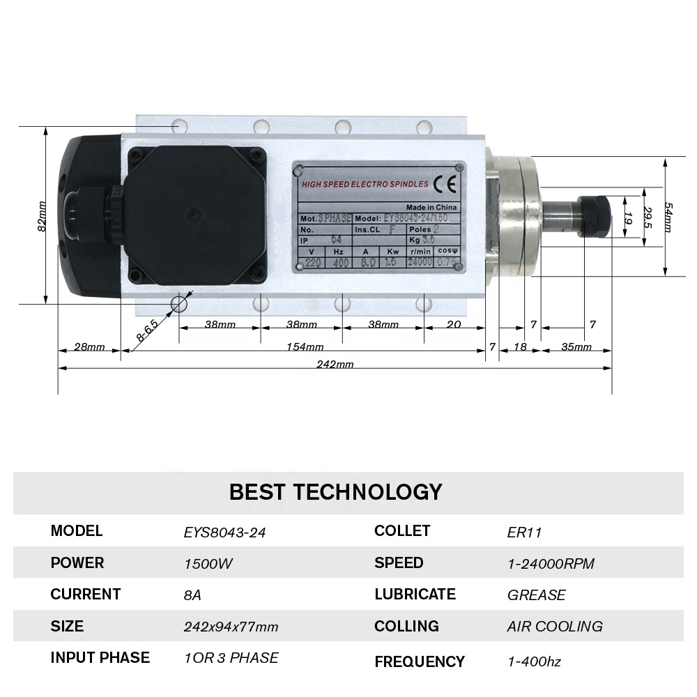 1,5 кВт вспышка с воздушным ох – обзор и цена Air Cooled 1.5Kw Spindle Motor Inverter 110V